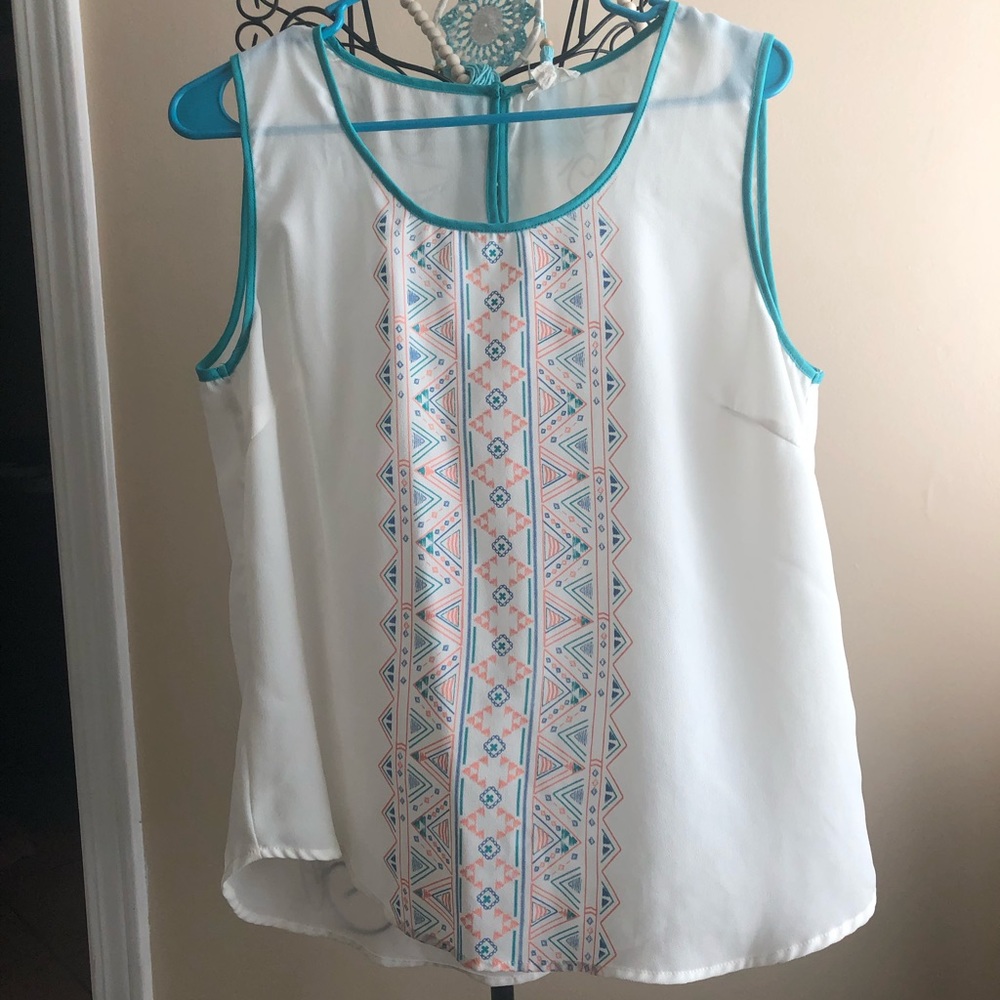 E&M sleeveless sheer Aztec top